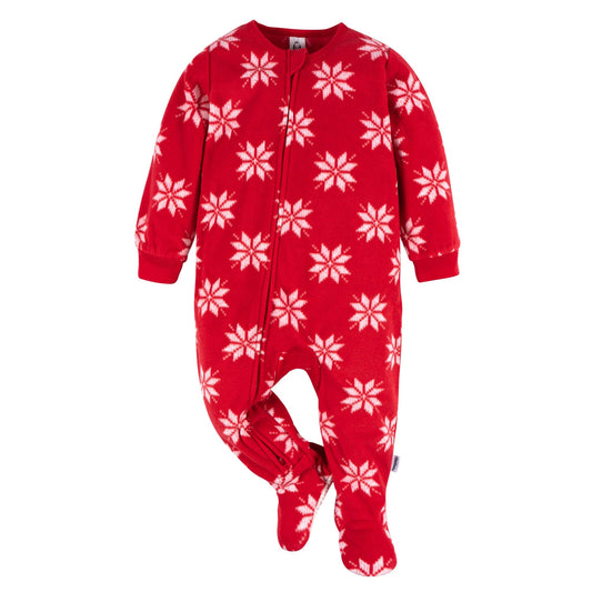 Baby & Toddler Neutral Red Snowflakes Footed Fleece Pajamas