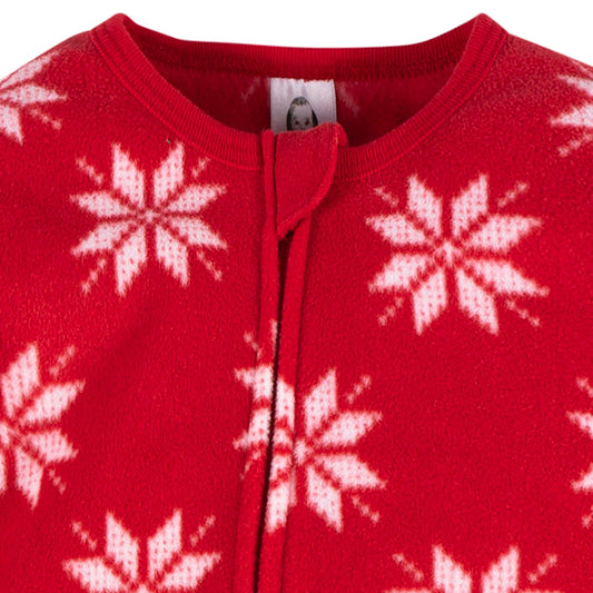 Baby & Toddler Neutral Red Snowflakes Footed Fleece Pajamas